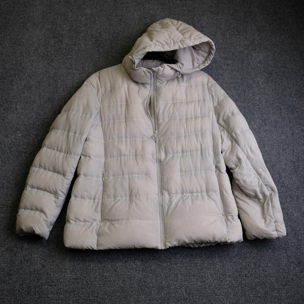 Uniqlo Ultra Light Down Puffer Jacket Womens XL Grey Hooded Padded Puffer Coat
